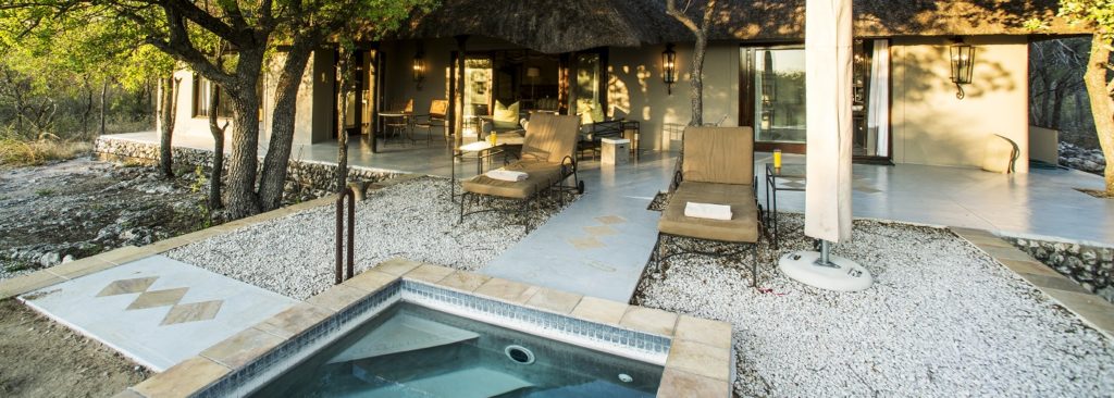 Featured Villa Mushara plunge pool with shaded loungers
