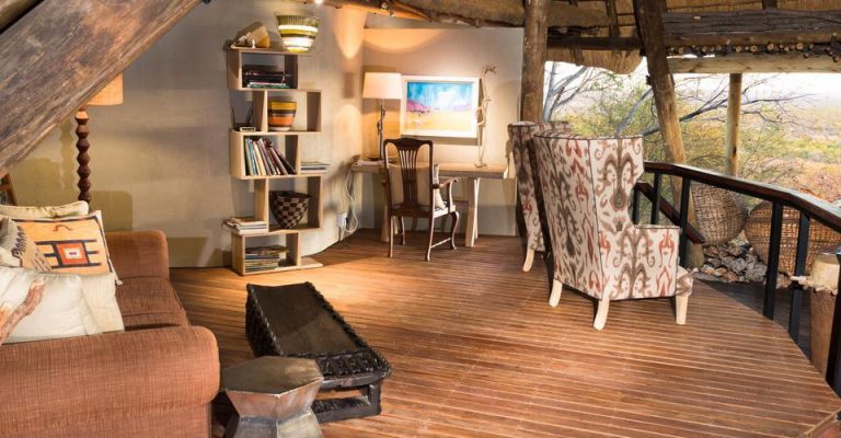 Reading corner in Ongava Game Reserve lodge accommodation
