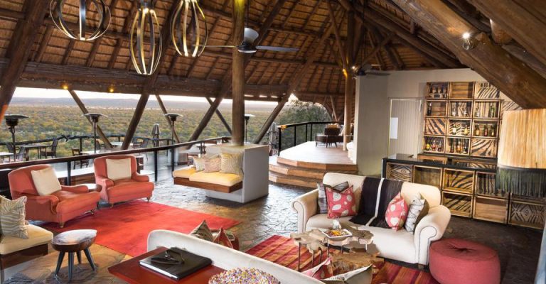 Hilltop lounge with reserve views at Ongava Lodge