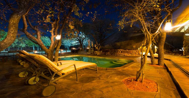 Swimming pool at Encounter by Ongava after dark