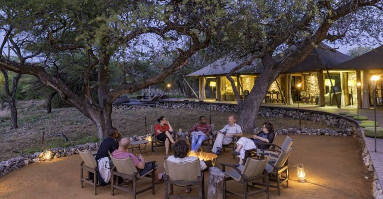 Onguma Nature Reserve camp – outdoor dinner beside the waterhole