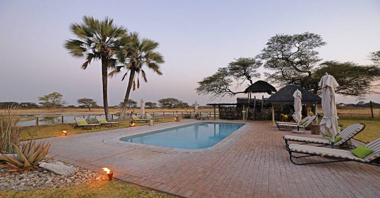 Swimming pool and loungers at Onguma family lodge