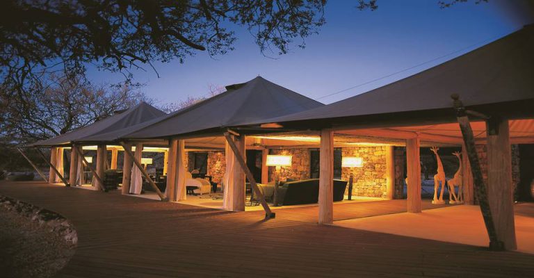 Onguma luxury tents – main guest area illuminated at night