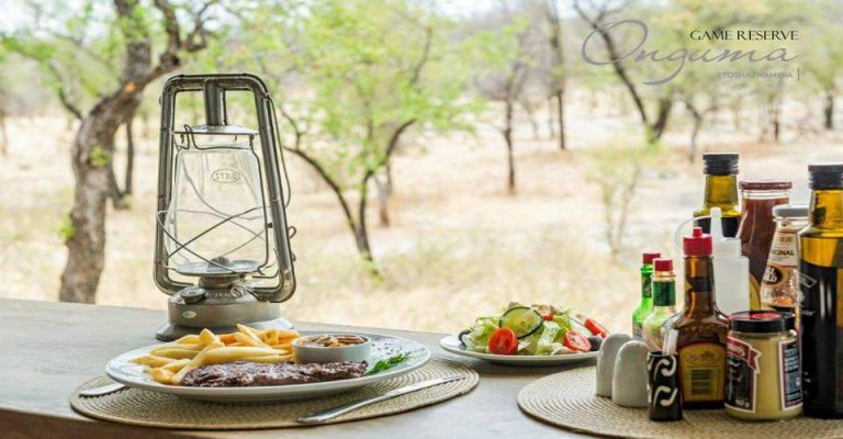 Breakfast prepared at an Onguma campsite stand