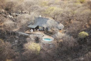 Aerial view of a private Little Ongava villa and pool