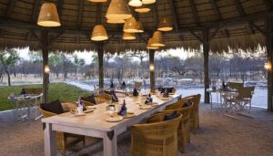 Outside dining tables at Mushara Bush Camp near Etosha