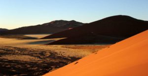Sesriem camping accommodation – red dunes in late afternoon light