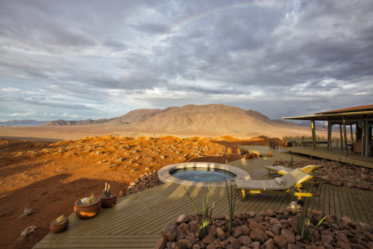 Wolwedans Namibia – Mountain View Suite deck and private pool in NamibRand