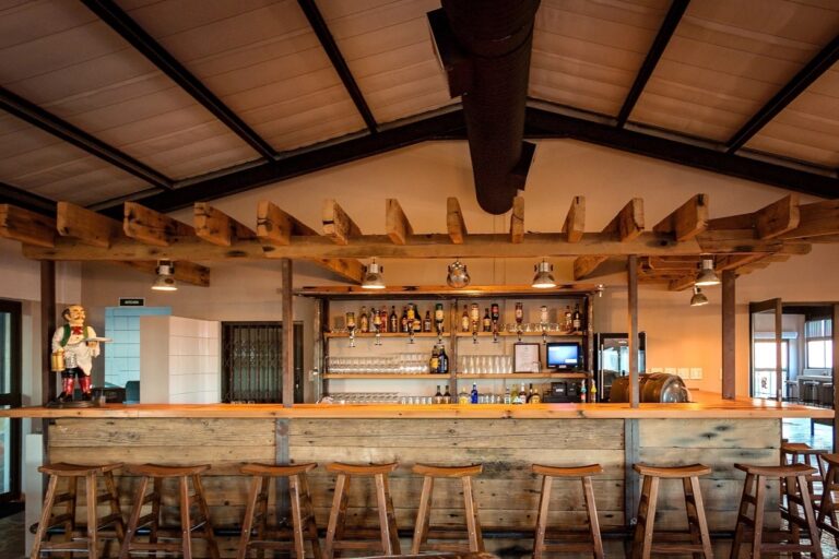 At Kronenhof Lodge – main lodge bar with timber beams