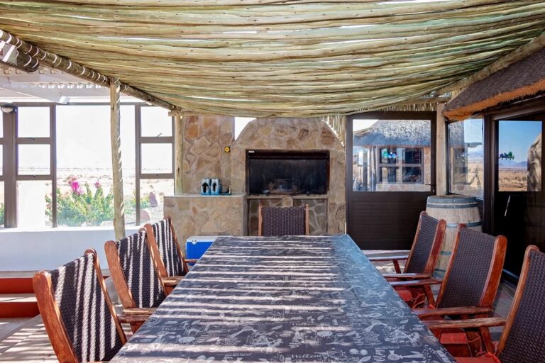 At Kronenhof Lodge – long shaded group dining table