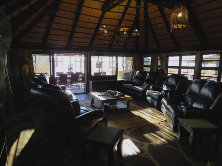 At Kronenhof Lodge – villa lounge overlooking the reserve