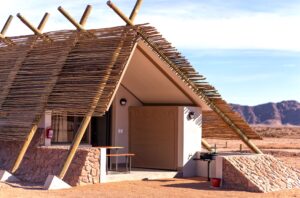 Sesriem self-catering accommodation – angular chalet exterior with private patio