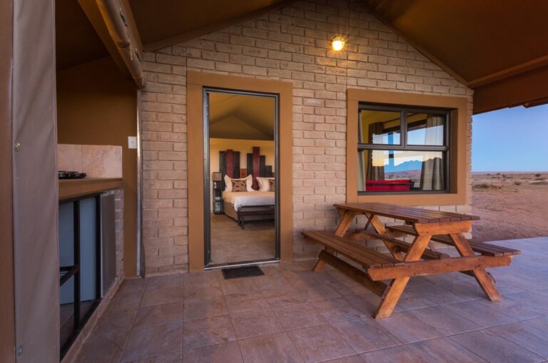 self-catering accommodation near Sossusvlei – private shaded veranda and picnic bench