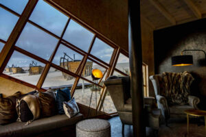 luxury lodge on the Skeleton Coast – main lounge with panoramic desert windows