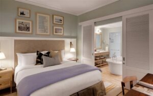 Strand Hotel Swakopmund – elegant double bedroom with en-suite bathroom