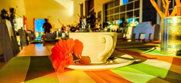 Lithops lodge Namibia – tea served in the colourful restaurant