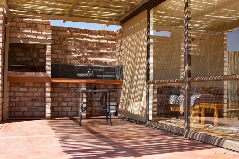 Namib Desert camp – rustic outdoor kitchenette and veranda