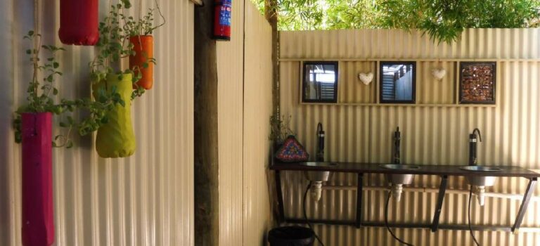 Vioolsdrift accommodation – communal washbasins in a recycled building