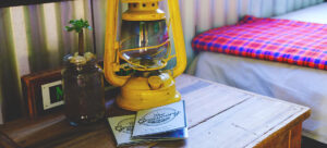 Vioolsdrift accommodation – lantern beside a Chic Shack bed