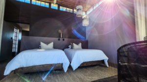 southern Namibia lodge – twin chalet bedroom with canyon views