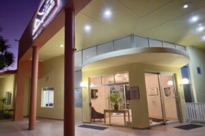 Luderitz Nest Hotel – main entrance at night