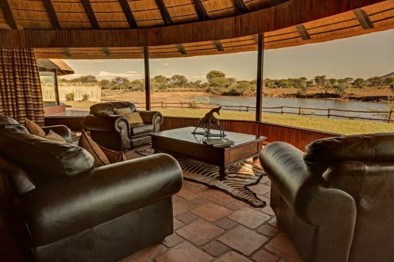 Namibia safari lodge – covered lounge overlooking the waterhole