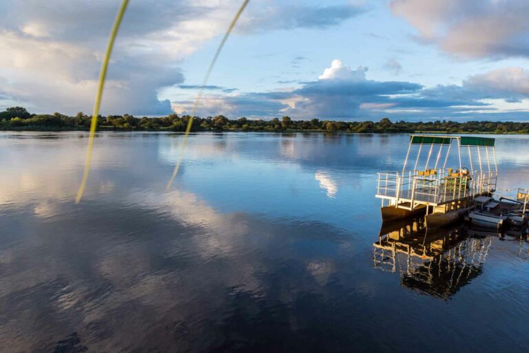 Divundu accommodation – floating river deck on calm water