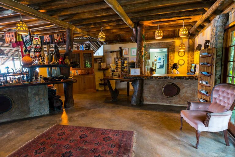 Divundu accommodation – lodge reception and bar interior