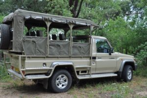 Kavango River lodge – open safari vehicle for game drives
