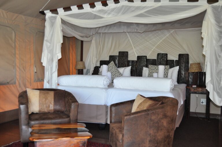 Shametu River Lodge – spacious canvas chalet bedroom
