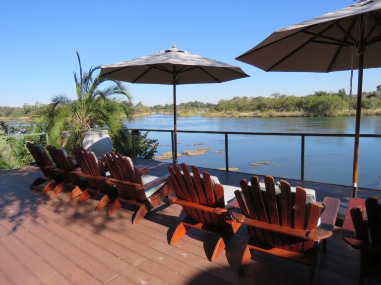 Popa Falls accommodation – river deck arranged for sunset viewing