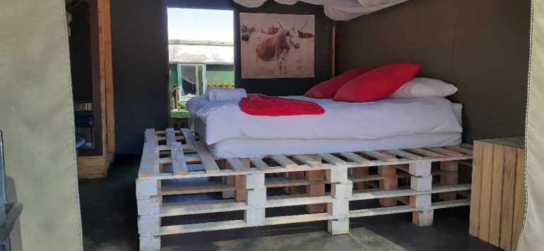 Spitzkoppe campsites – pallet bed inside a simple tent
