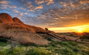 Spitzkoppe campsites – granite peaks glowing at sunset