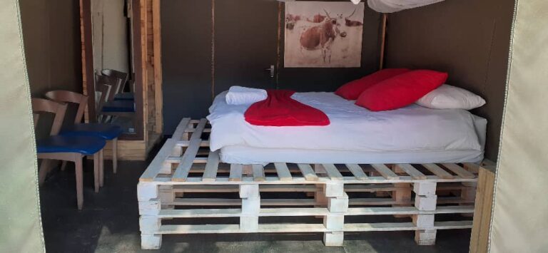 Spitzkoppe Tented Camp – double pallet bed and bedside chair