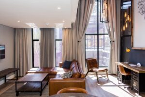 The Weinberg Windhoek – loft suite lounge and windows