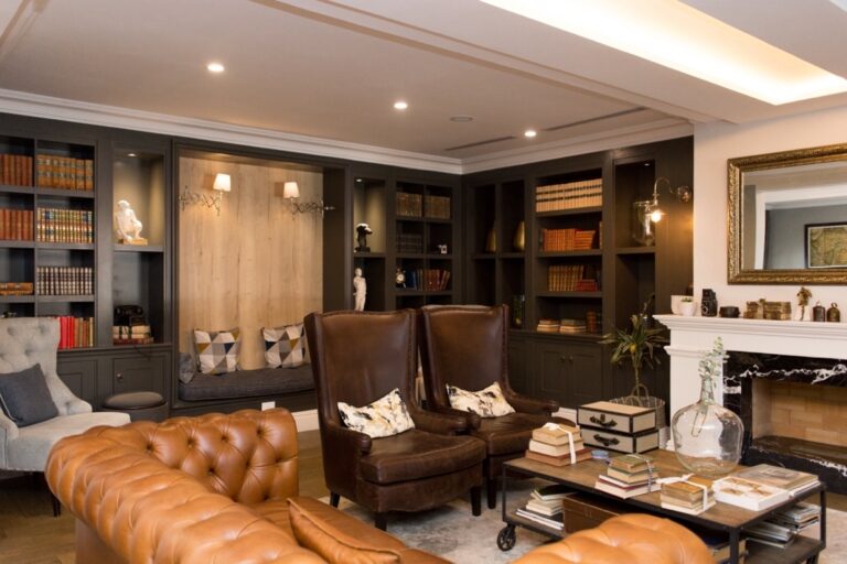 Klein Windhoek accommodation – library lounge with fireplace