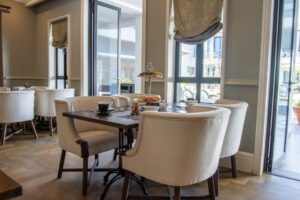 Windhoek boutique hotel – window-side breakfast tables