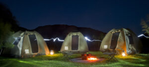 Orange River camp – tented camp units illuminated at night