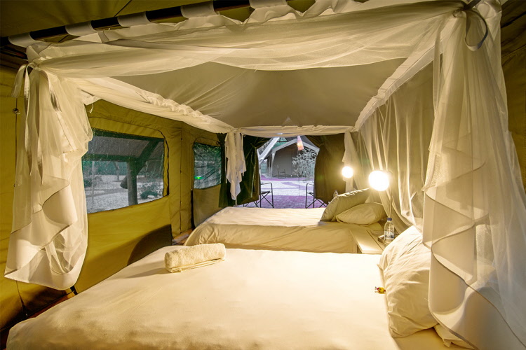 UrbanCamp – twin beds beneath mosquito net