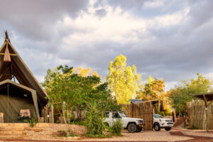 Windhoek glamping – parking area beside glamping tents