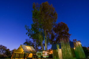 UrbanCamp Windhoek – illuminated glamping tents beneath stars