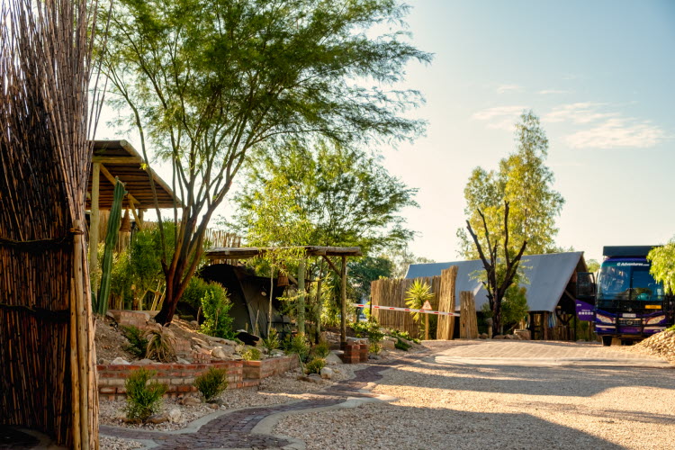 Windhoek glamping – central camp road and tents