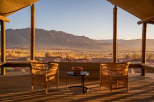NamibRand desert lodge – shaded deck with NamibRand view