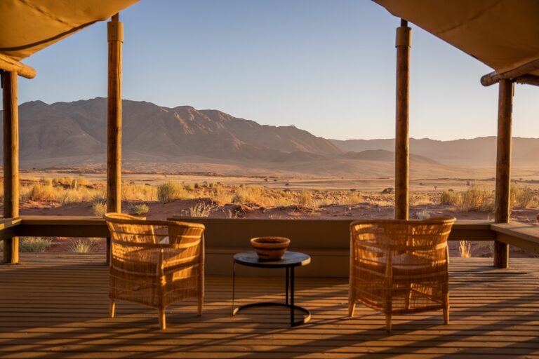 NamibRand desert lodge – shaded deck with NamibRand view