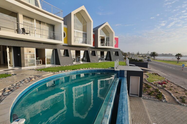 Swakopmund sea-view accommodation – ocean-facing infinity pool and balconies