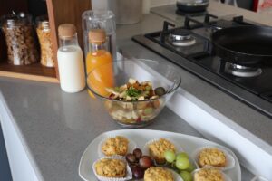 Swakopmund beachfront guesthouse – fruit and pastries in the breakfast room