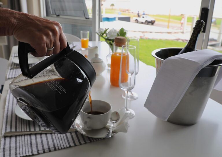 Swakopmund sea-view accommodation – coffee served beside the Atlantic view