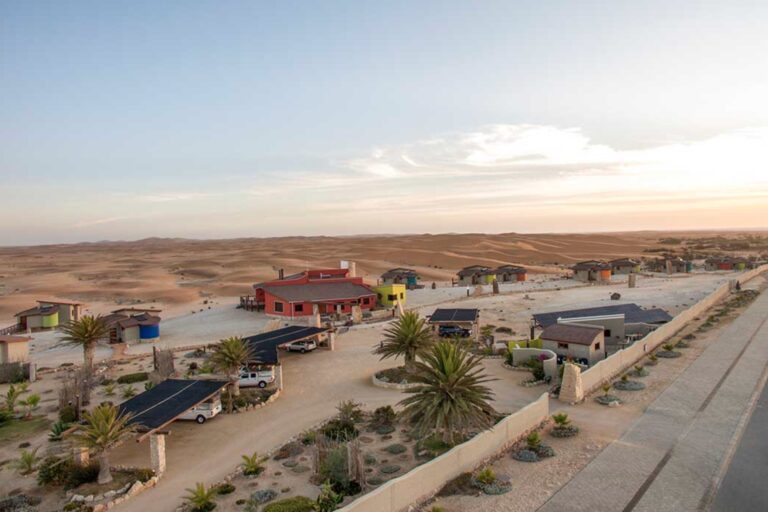 Desert Breeze accommodation – aerial sunset view