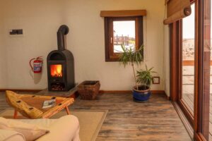 Desert Breeze accommodation – wood-burning fireplace