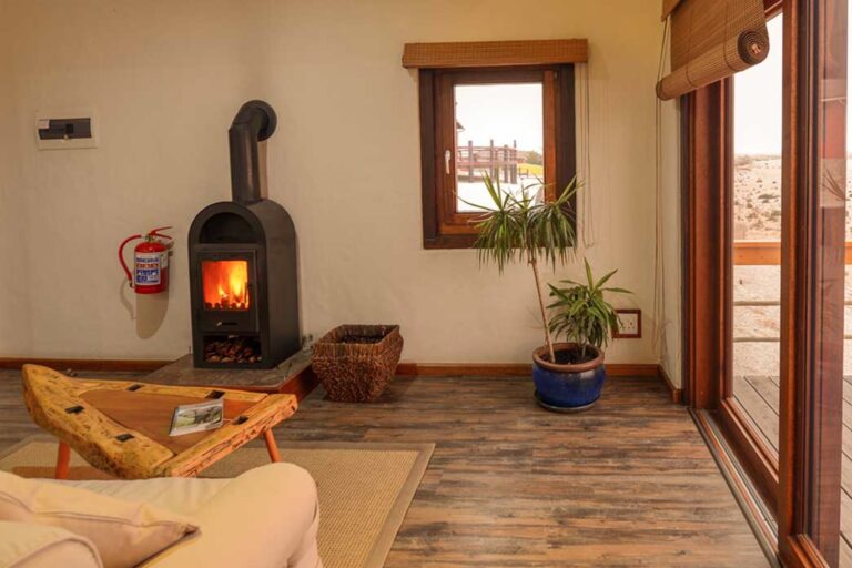 Desert Breeze accommodation – wood-burning fireplace